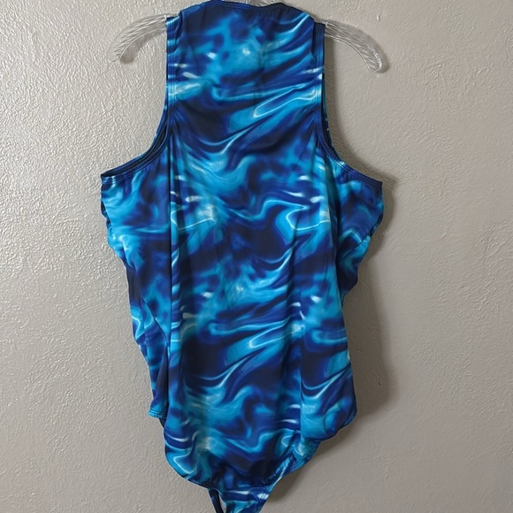 Lands End Women’s Plus Size One Piece Snap Front Swimsuit Blue 24W NWOT - Picture 5 of 7